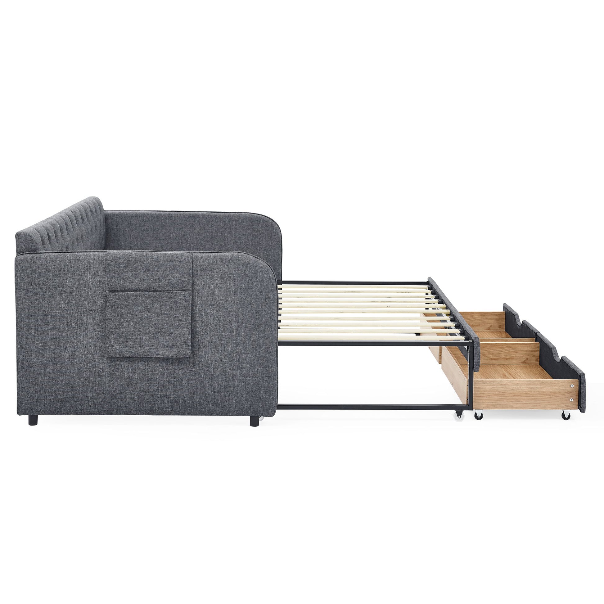 Daybed With Trundle And Storage Drawers, Flat Arms With Pocket - The Sleep Loft - Online Mattress Showroom NYC