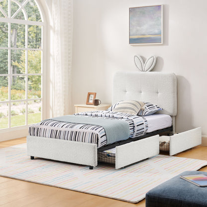 Upholstered Bed With Oversized Rabbit Ear Headboard, LED Lights & 4 Storage Drawers - The Sleep Loft - Online Mattress Showroom NYC