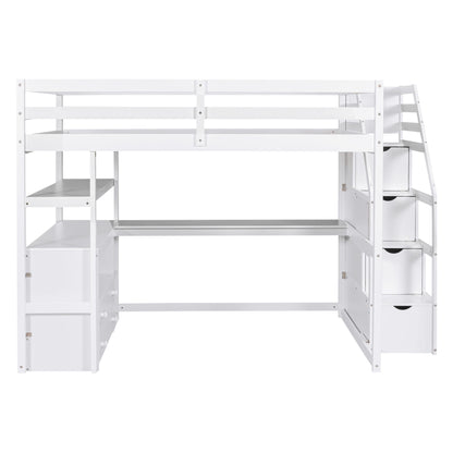 Loft Bed With Desk, Shelves, 2 Drawers, Storage Staircase - The Sleep Loft - Online Mattress Showroom NYC