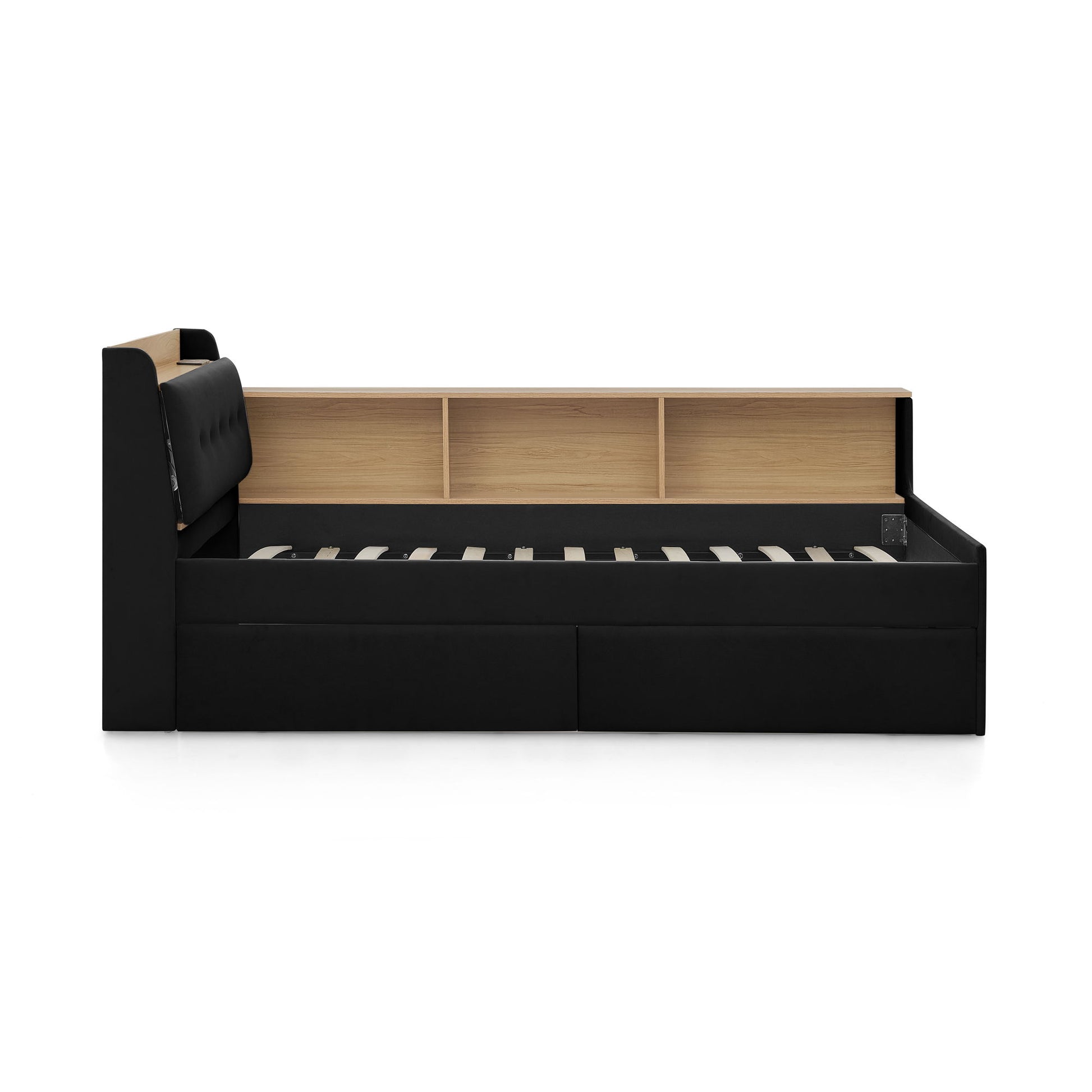 Upholstered Daybed With Storage Headboard, Wireless Charging, LED Lights - The Sleep Loft - Online Mattress Showroom NYC