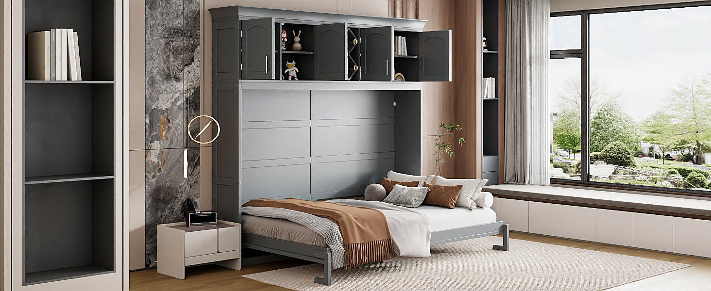 Murphy Wall Bed With Top Cabinets & Wine Rack - The Sleep Loft - Online Mattress Showroom NYC
