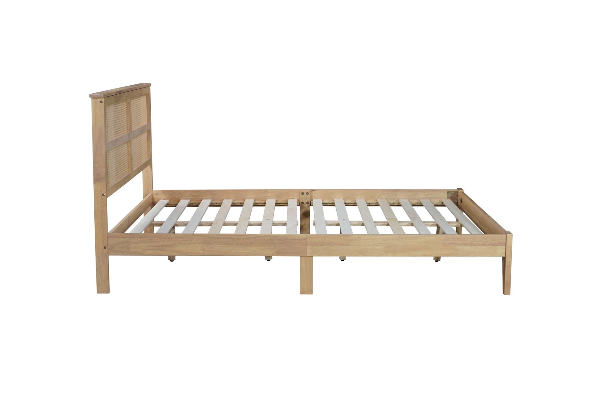 Queen Size Rubber Wooden, Solid Wooden Bed With Rattan Headboard, Enhanced By Support Feet - Natural - The Sleep Loft - Online Mattress Showroom NYC