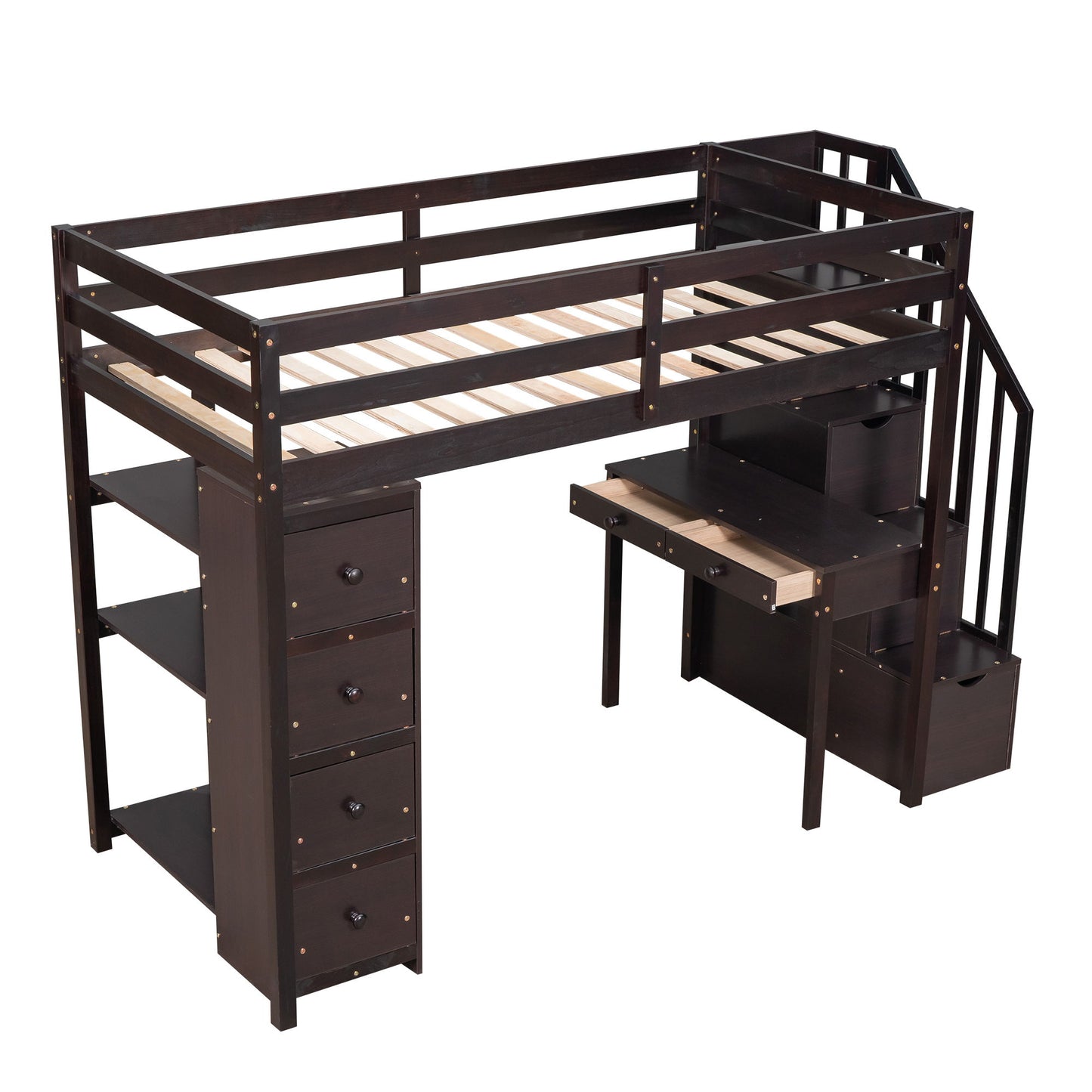 Loft Bed With Storage Drawers, Desk And Stairs With Shelves - The Sleep Loft - Online Mattress Showroom NYC