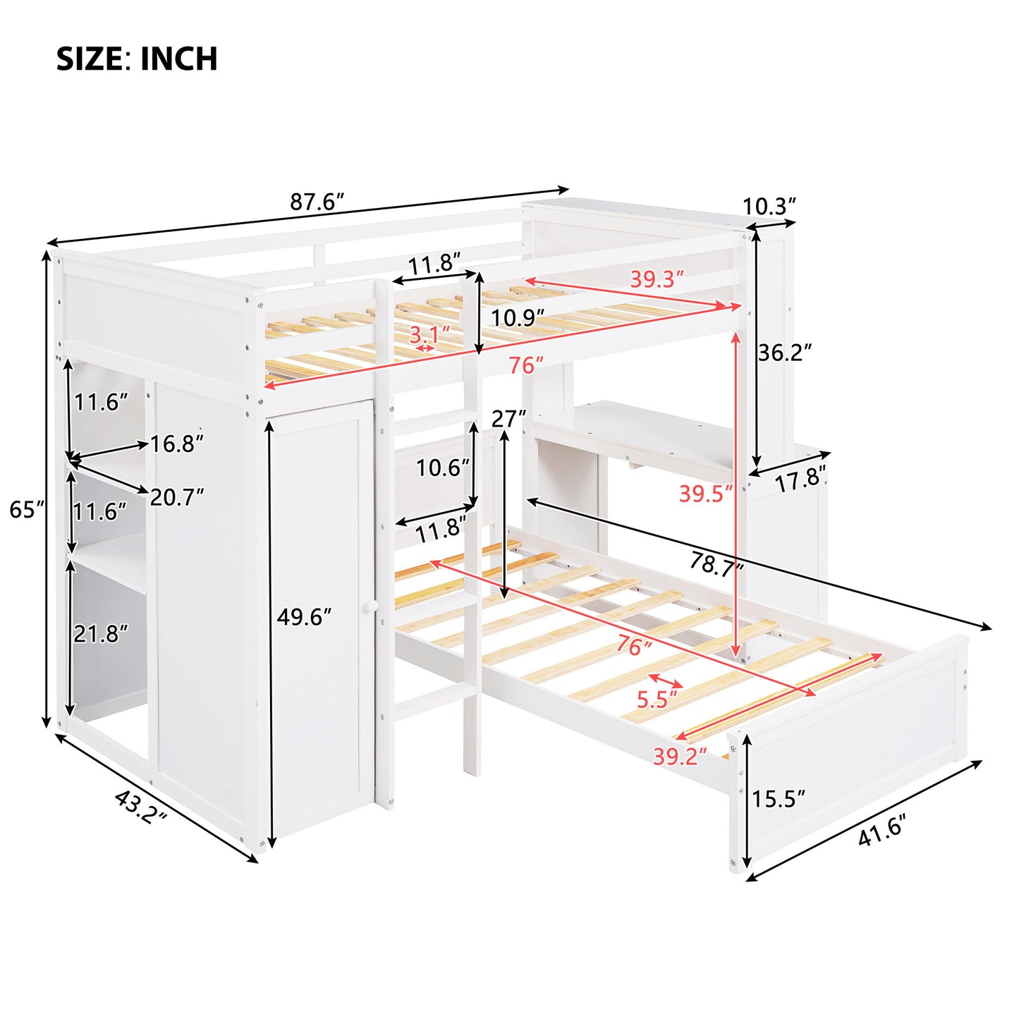 Loft Bed With A Stand Alone Bed, Shelves, Desk, And Wardrobe - The Sleep Loft - Online Mattress Showroom NYC