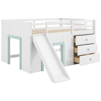 Modern Low Loft Bed With Slide, 3 Storage Drawers, And 2 Doors - The Sleep Loft - Online Mattress Showroom NYC