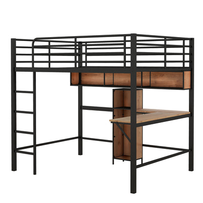 Full Size & Loft Bed With L-Shaped Desk And Shelves - Black - The Sleep Loft - Online Mattress Showroom NYC