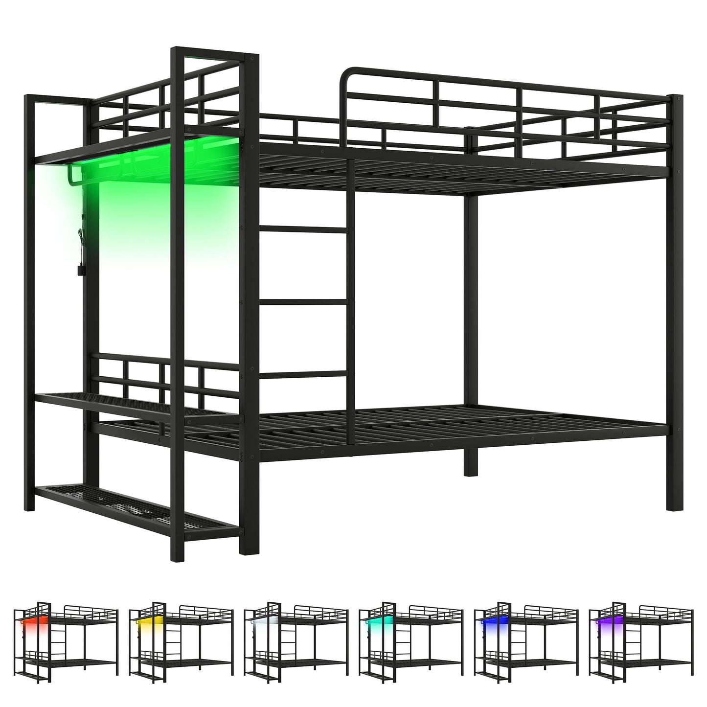 Bunk Bed With Storage Shelves, Clothes Hooks, LED Light - The Sleep Loft - Online Mattress Showroom NYC