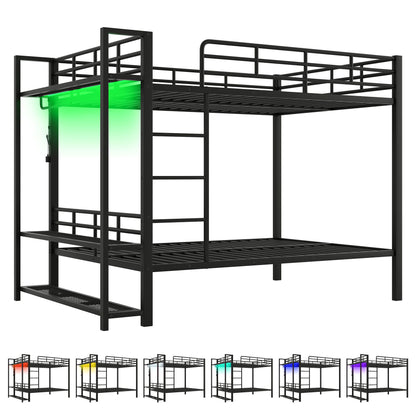 Bunk Bed With Storage Shelves, Clothes Hooks, LED Light - The Sleep Loft - Online Mattress Showroom NYC