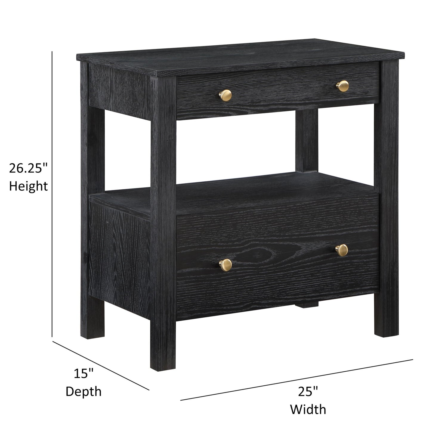 Danielle - 2 Drawer Nightstand With Knobs - Black - The Sleep Loft - Online Mattress Showroom NYC