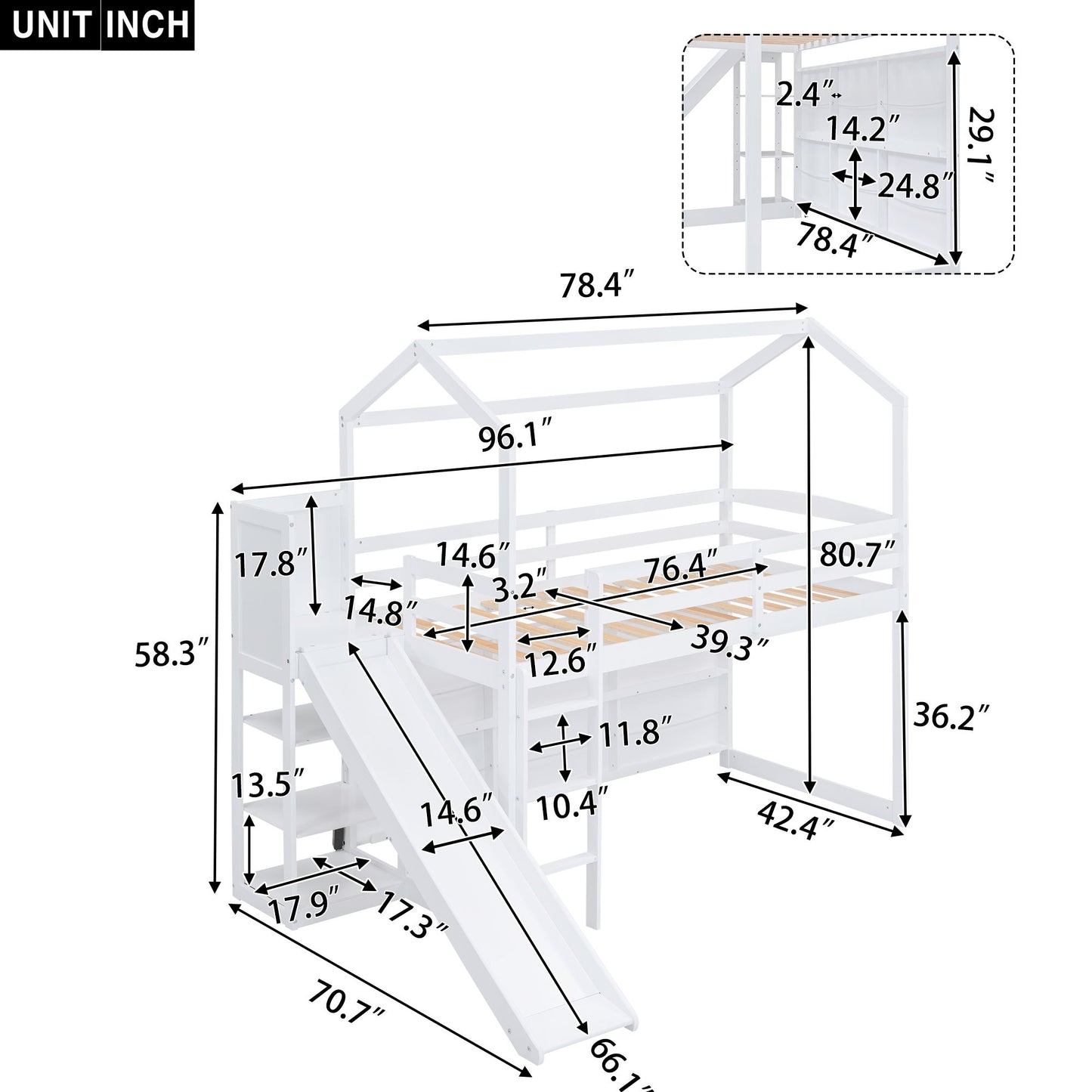 House Loft Bed With Slide, Storage Shelves And Light, Climbing Ramp - The Sleep Loft - Online Mattress Showroom NYC