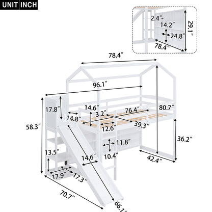 House Loft Bed With Slide, Storage Shelves And Light, Climbing Ramp - The Sleep Loft - Online Mattress Showroom NYC