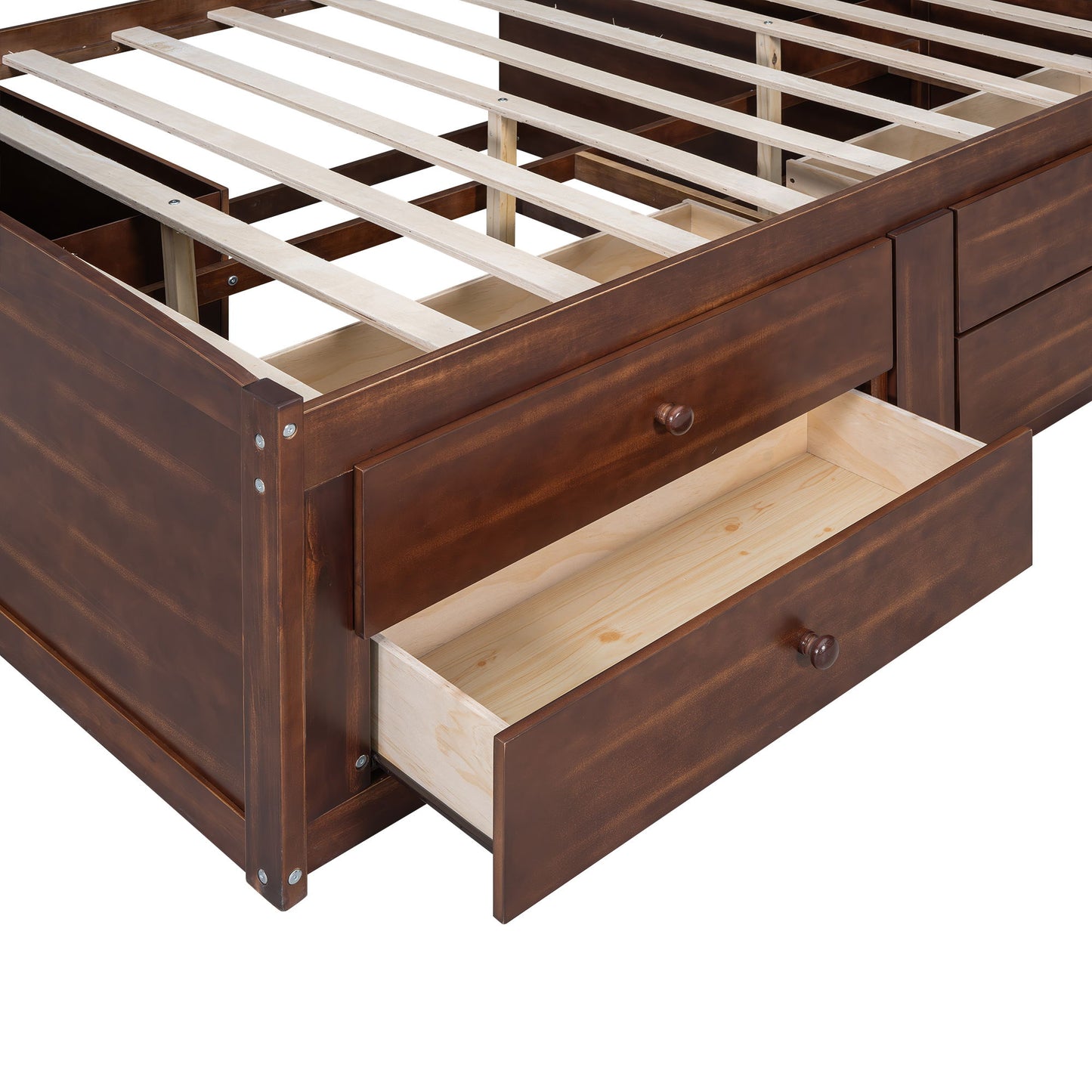 Full Size Captain Bed With Built In Storage Shelves, 4 Drawers And 2 Cabinets - Antique Brown - The Sleep Loft - Online Mattress Showroom NYC