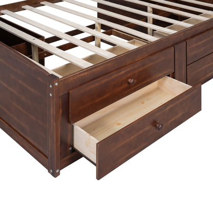Full Size Captain Bed With Built In Storage Shelves, 4 Drawers And 2 Cabinets - Antique Brown - The Sleep Loft - Online Mattress Showroom NYC