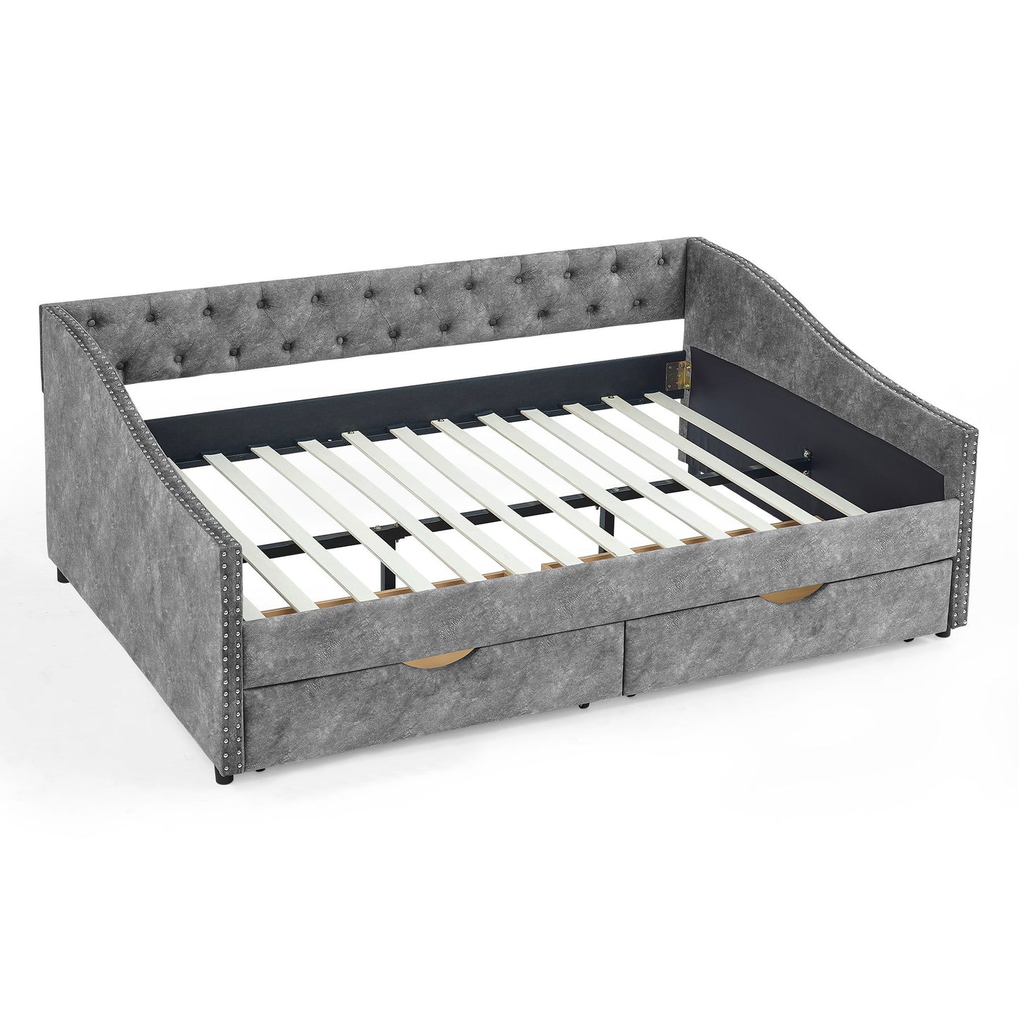 Upholstered Tufted Daybed With Drawers, Waved Arms - The Sleep Loft - Online Mattress Showroom NYC