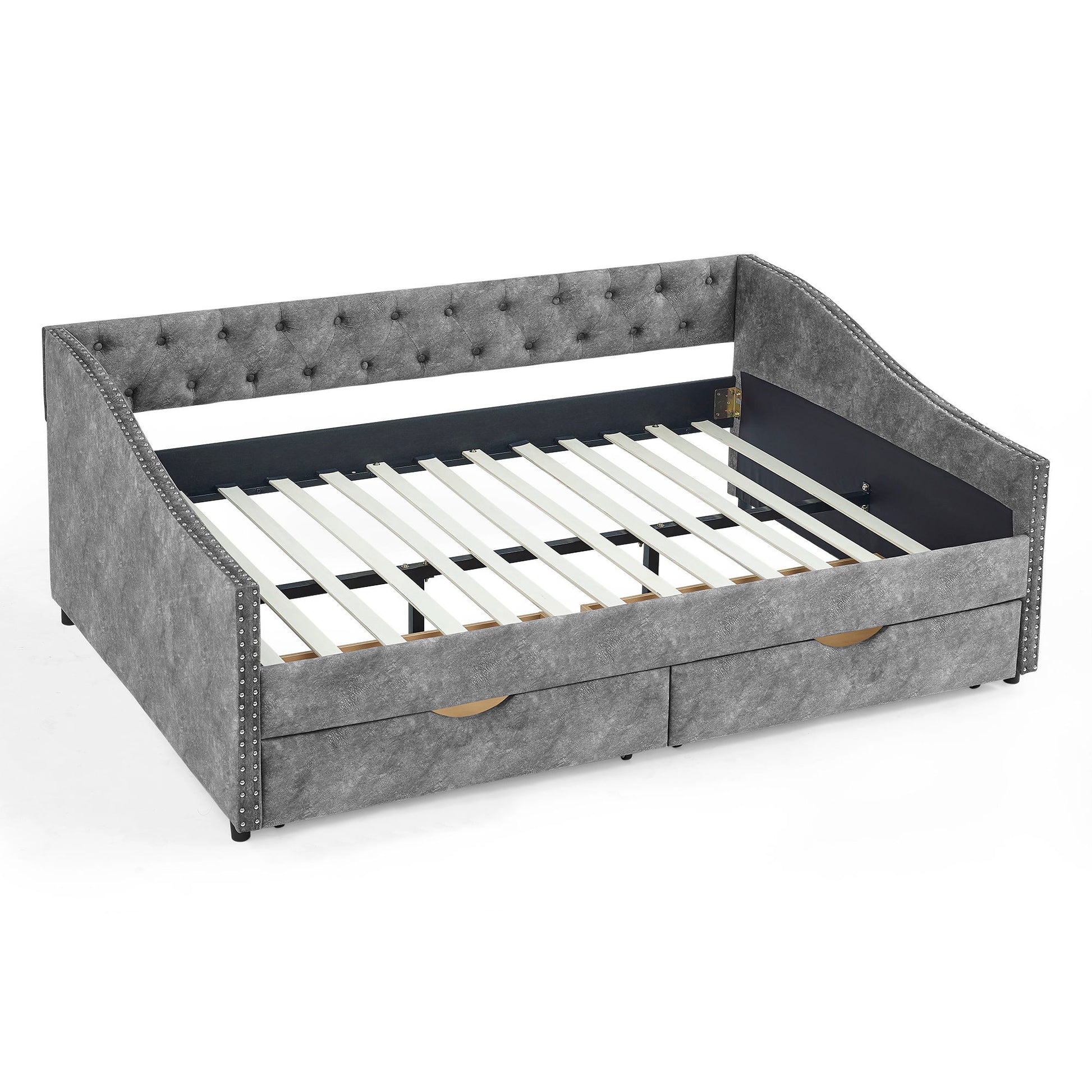 Upholstered Tufted Daybed With Drawers, Waved Arms - The Sleep Loft - Online Mattress Showroom NYC
