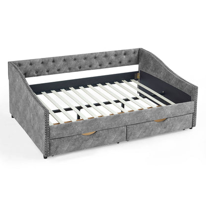 Upholstered Tufted Daybed With Drawers, Waved Arms - The Sleep Loft - Online Mattress Showroom NYC