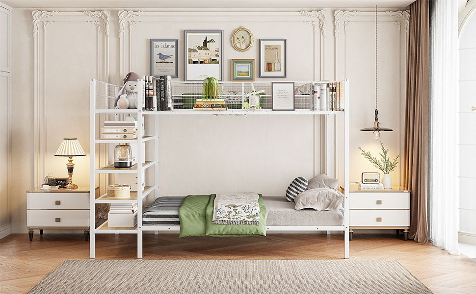 Bunk Bed With 5 Tier Shelves - The Sleep Loft - Online Mattress Showroom NYC