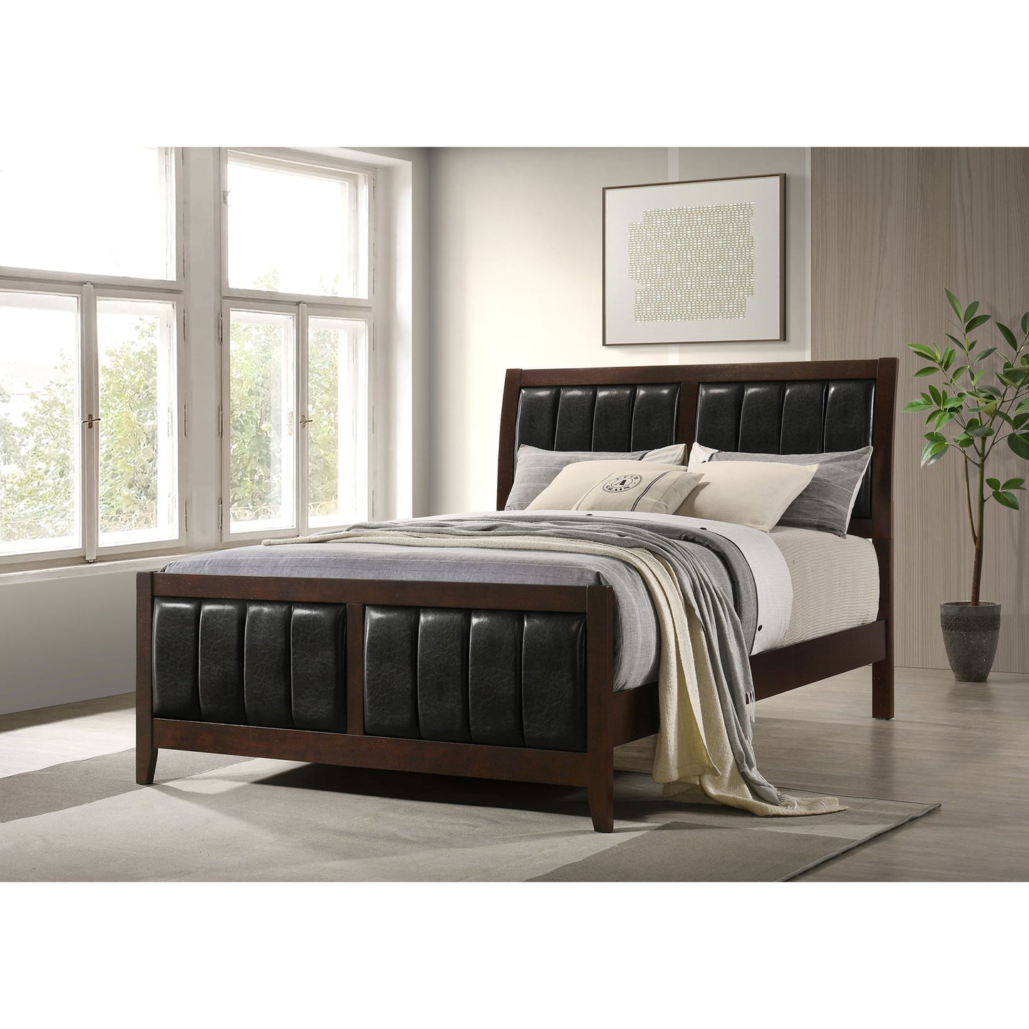 Queen Panel Bed With Upholstered Headboard And Footboard - Brown - The Sleep Loft - Online Mattress Showroom NYC