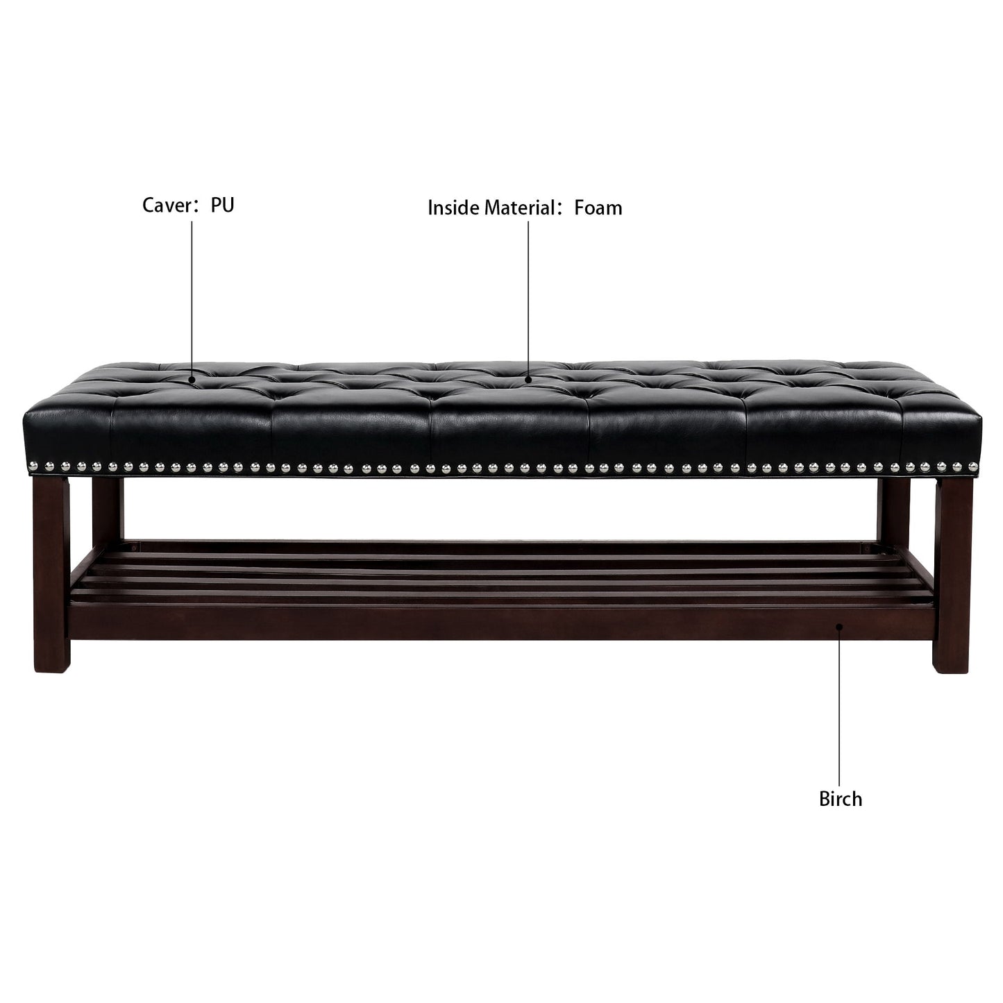 Bedroom End Of Bed Bench Tufted Upholstered End Of Bed Bench End Of Bed Entrance Shoe Bench With Nailhead Trim And Shelf Bedroom Upholstered Bench Living Room Shoe Rack Footstool - The Sleep Loft - Online Mattress Showroom NYC