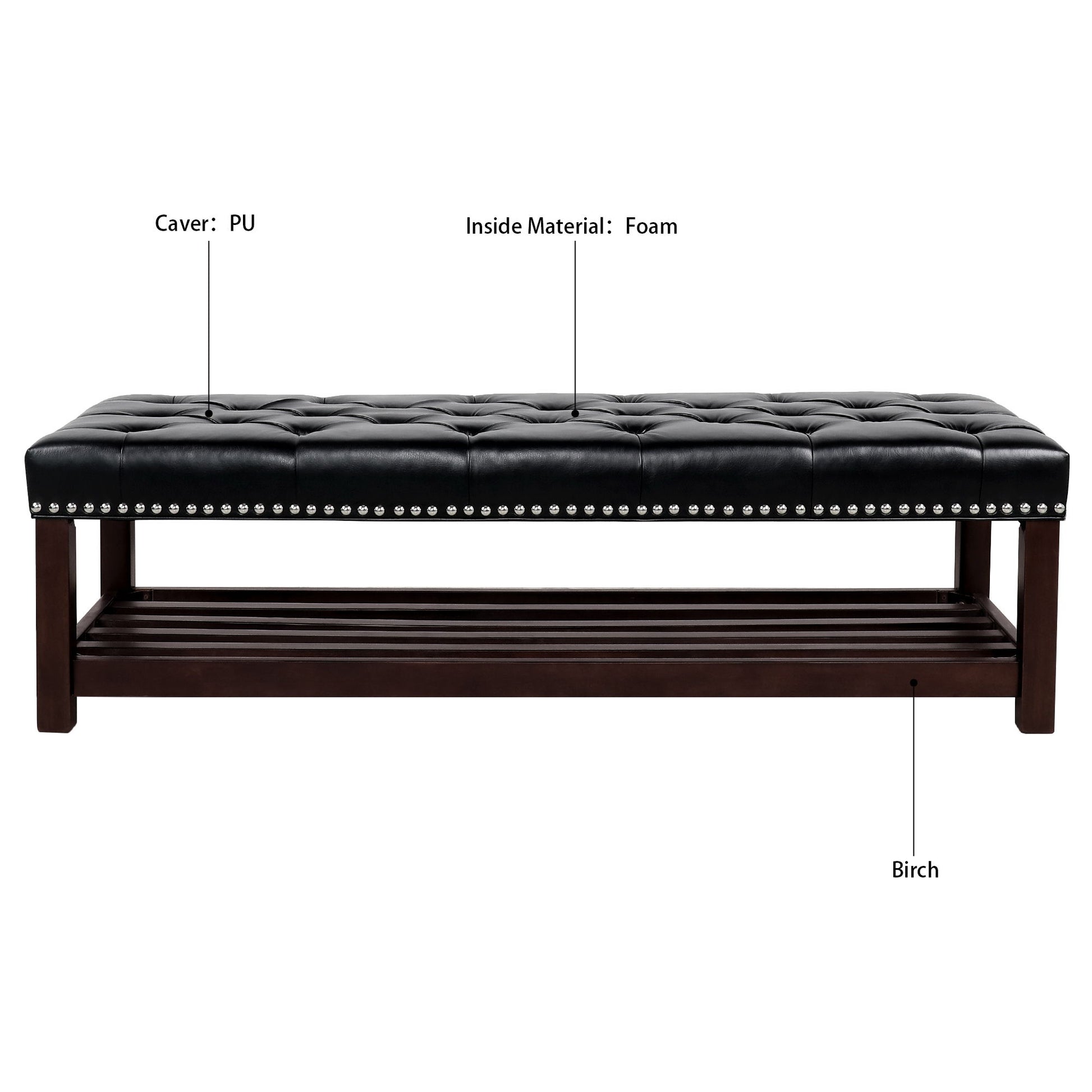 Bedroom End Of Bed Bench Tufted Upholstered End Of Bed Bench End Of Bed Entrance Shoe Bench With Nailhead Trim And Shelf Bedroom Upholstered Bench Living Room Shoe Rack Footstool - The Sleep Loft - Online Mattress Showroom NYC