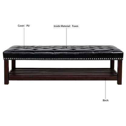 Bedroom End Of Bed Bench Tufted Upholstered End Of Bed Bench End Of Bed Entrance Shoe Bench With Nailhead Trim And Shelf Bedroom Upholstered Bench Living Room Shoe Rack Footstool - The Sleep Loft - Online Mattress Showroom NYC