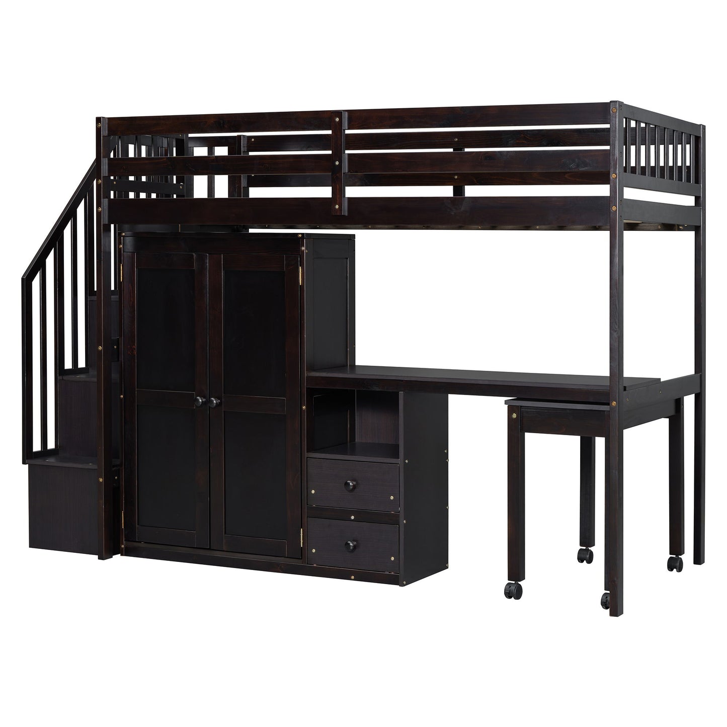 Loft Bed With Stairs, Bookshelf, Drawers, Desk & Wardrobe, Space Saving Multifunctional Furniture - The Sleep Loft - Online Mattress Showroom NYC