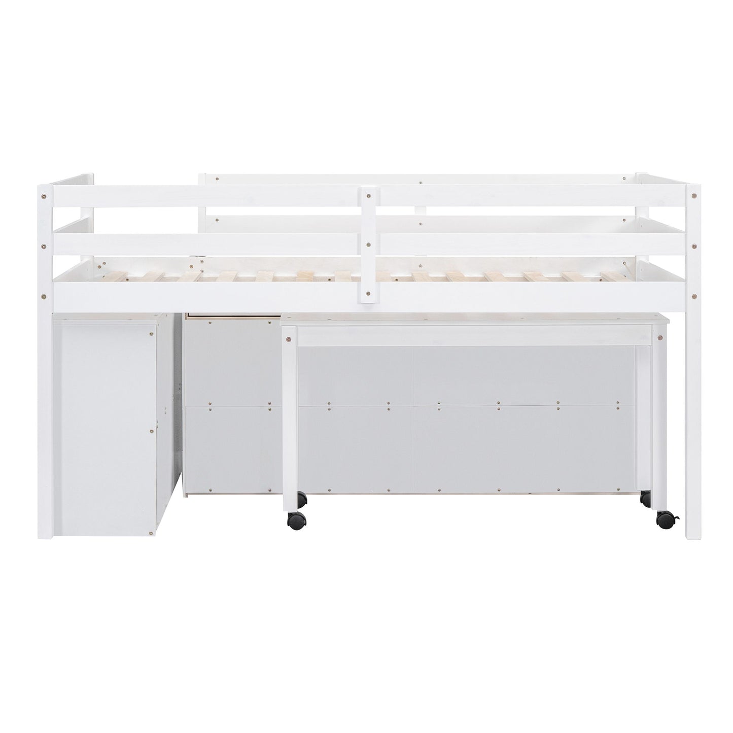 Loft Bed With Retractable Writing Desk And 4 Drawers, With Lateral Portable Desk And Shelves - The Sleep Loft - Online Mattress Showroom NYC