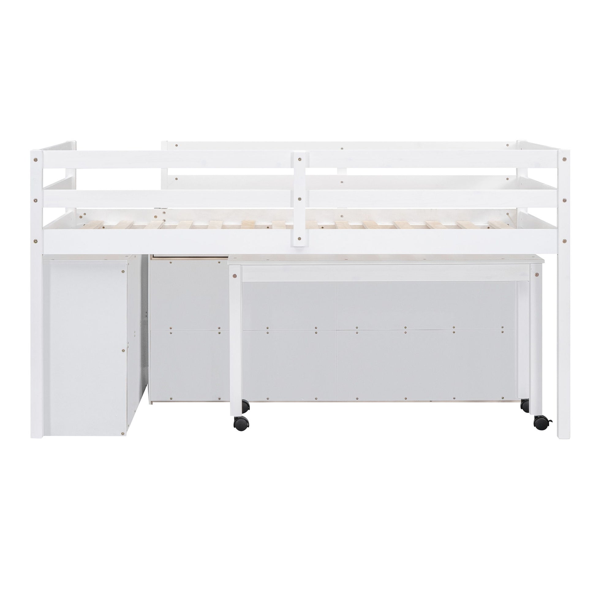 Loft Bed With Retractable Writing Desk And 4 Drawers, With Lateral Portable Desk And Shelves - The Sleep Loft - Online Mattress Showroom NYC