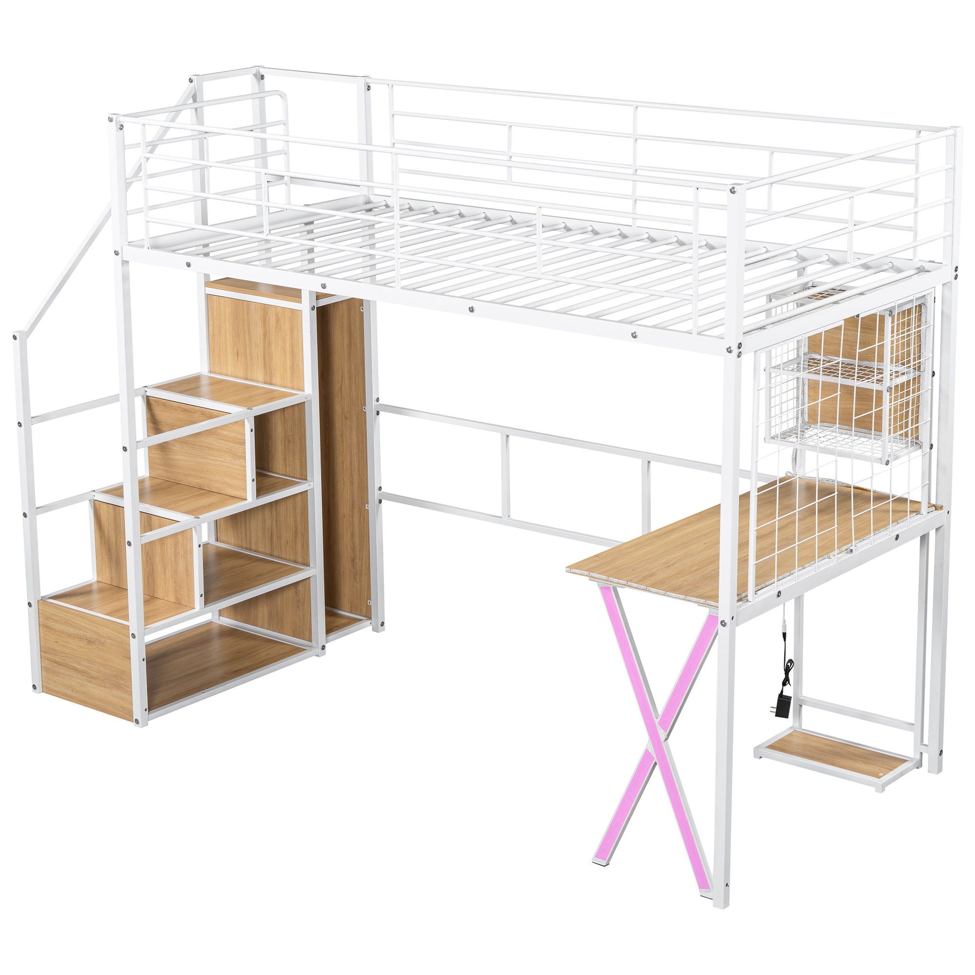 Loft Bed With Built In Work Station, Wardrobe, Storage Staircase And LED - The Sleep Loft - Online Mattress Showroom NYC