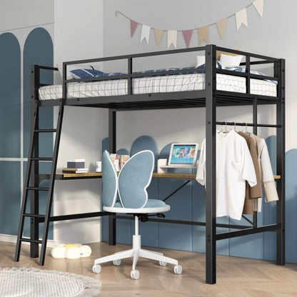 Twin Metal Loft Bed With L - Shaped Desk, Charging Station Loft Bed Frame Twin Size, Safety Guard & Ladder, No Box Spring Needed - Black - The Sleep Loft - Online Mattress Showroom NYC