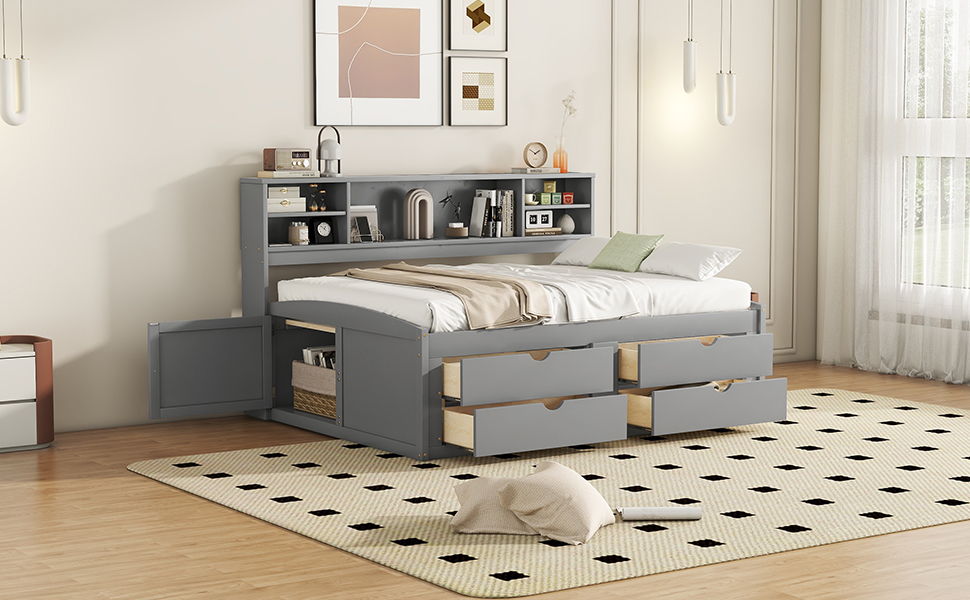 Daybed With 2 Bedside Cabinets, Upper Shelves And 4 Drawers - The Sleep Loft - Online Mattress Showroom NYC