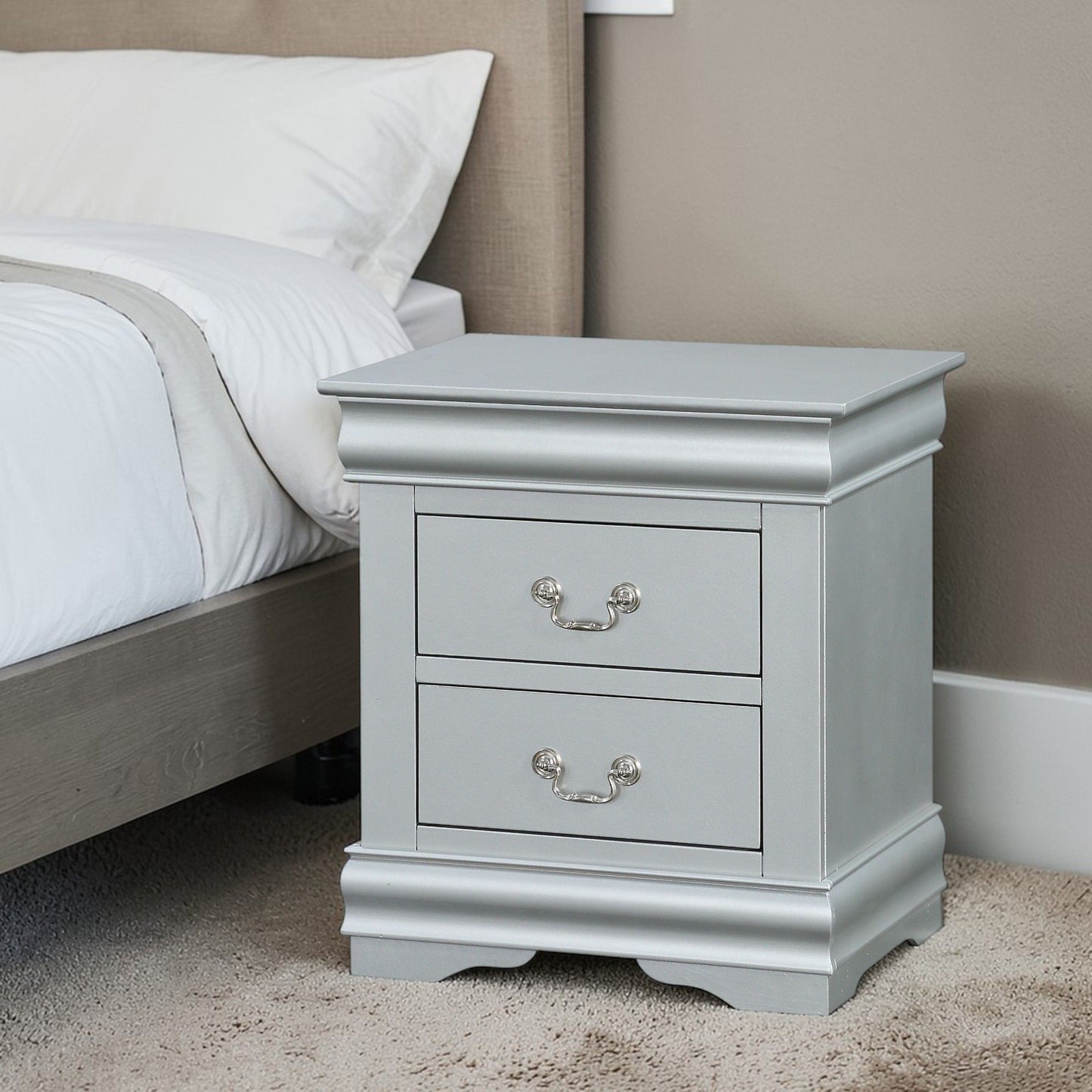 Louis Philippe III - Sleek Design Nightstand - The Sleep Loft - Online Mattress Showroom NYC