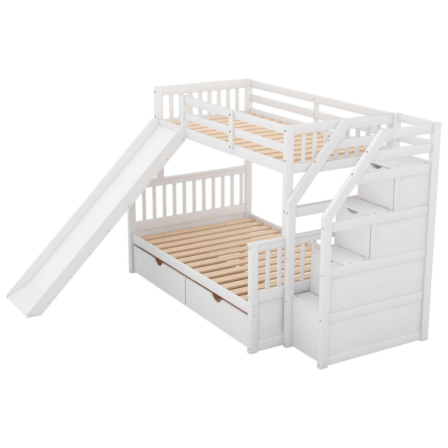 Bunk Bed With Storage Staircase, Slide, Desk, Drawers, And Shelves - The Sleep Loft - Online Mattress Showroom NYC