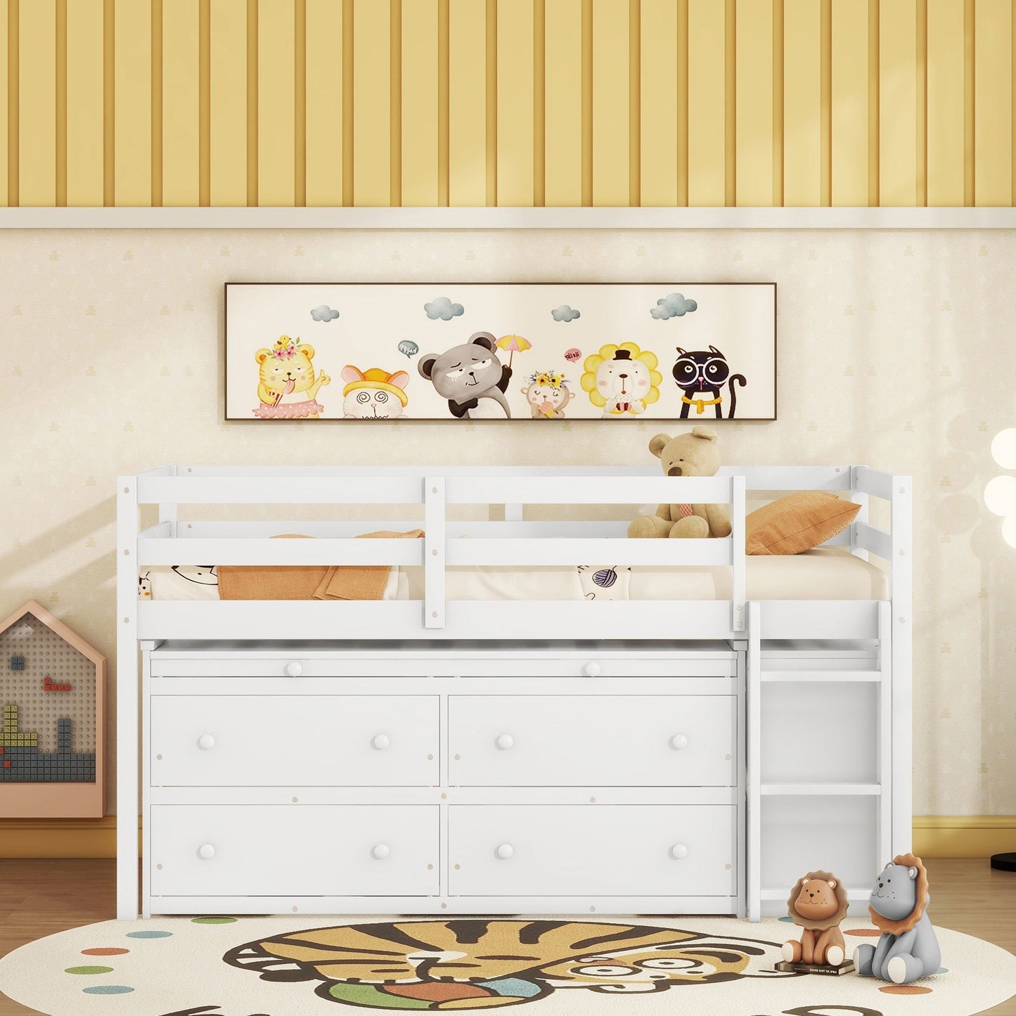 Loft Bed With Retractable Writing Desk And 4 Drawers, With Lateral Portable Desk And Shelves - The Sleep Loft - Online Mattress Showroom NYC