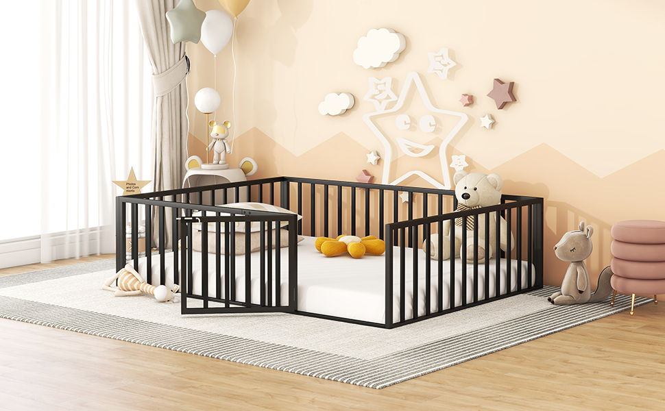 Metal Floor Bed Frame With Fence And Door - The Sleep Loft - Online Mattress Showroom NYC