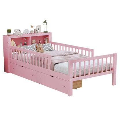 Bed With Headboard Storage Rack, 2 Under Bed Drawers, 3 Side Guardrails For Safety - The Sleep Loft - Online Mattress Showroom NYC