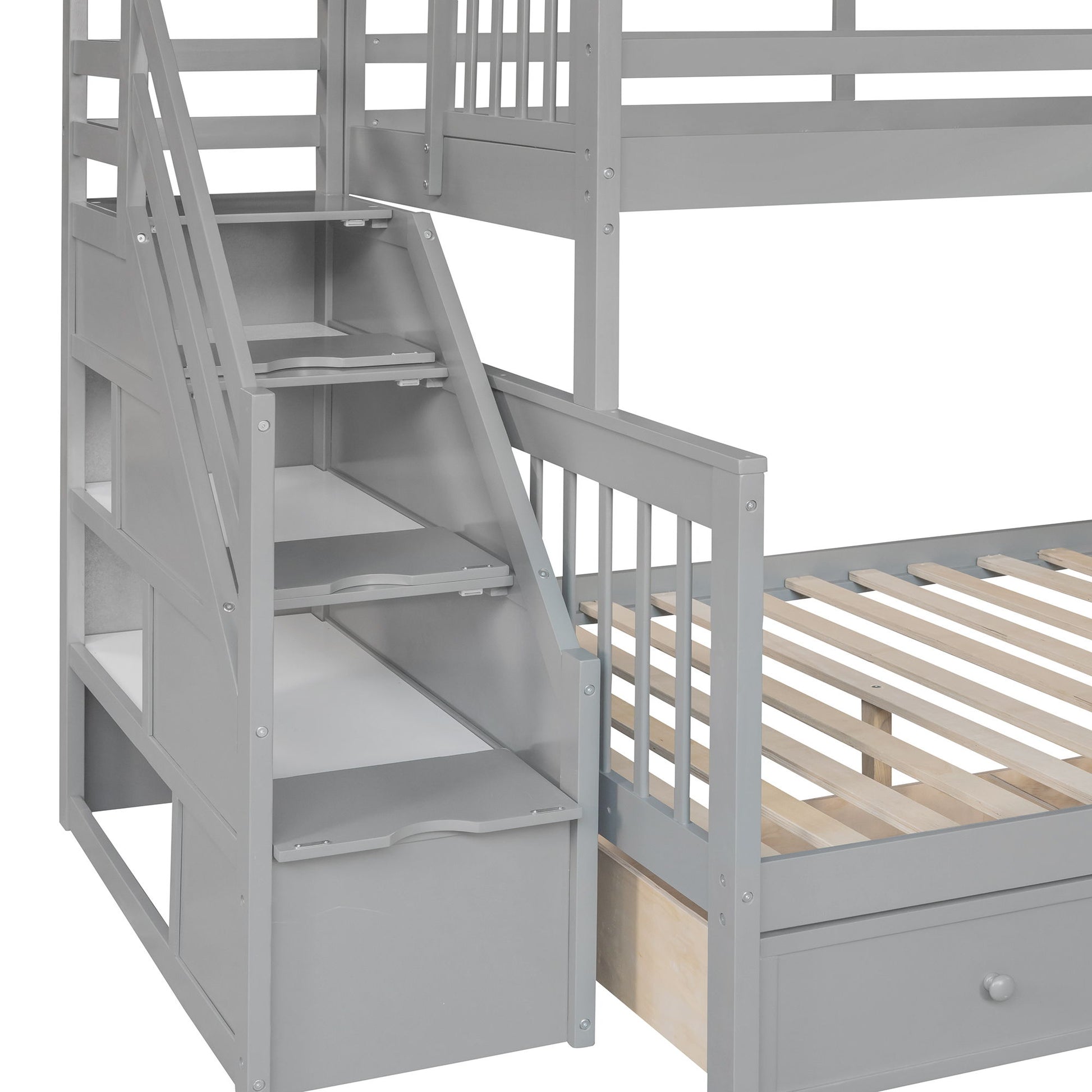 Solid L Shaped Bunk Bed With 3 Drawers, Ladder And Staircase - The Sleep Loft - Online Mattress Showroom NYC