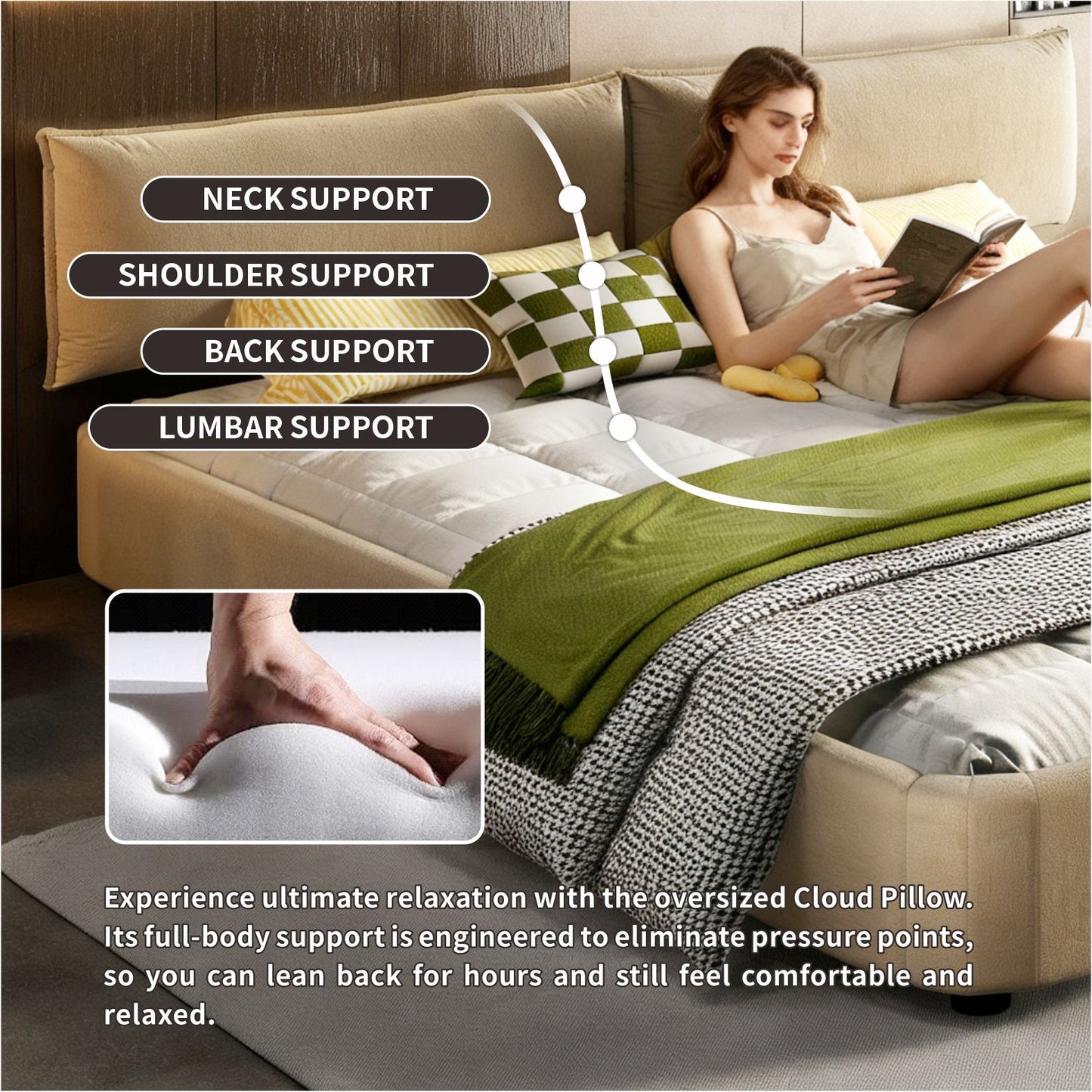 Cloud Bed Frame With Oversized Padded Movable Headboard - The Sleep Loft - Online Mattress Showroom NYC