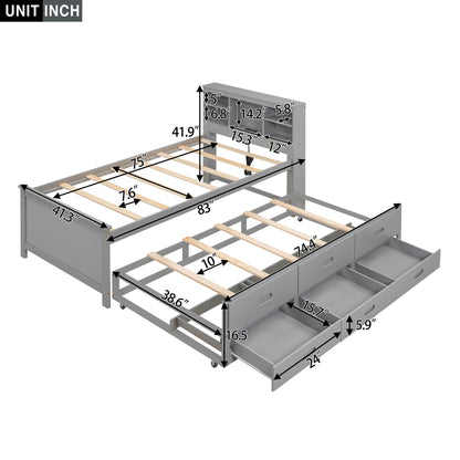 Platform Bed With Storage Headboard, USB, Trundle And 3 Drawers - The Sleep Loft - Online Mattress Showroom NYC