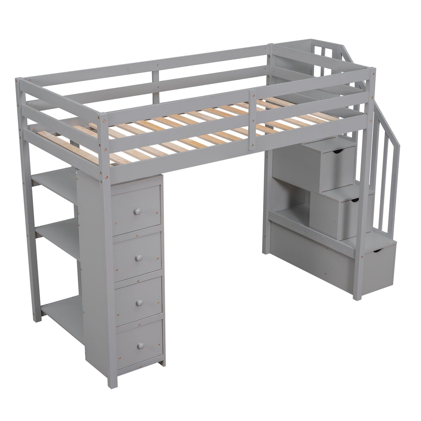Loft Bed With Storage Drawers And Stairs With Shelves - The Sleep Loft - Online Mattress Showroom NYC