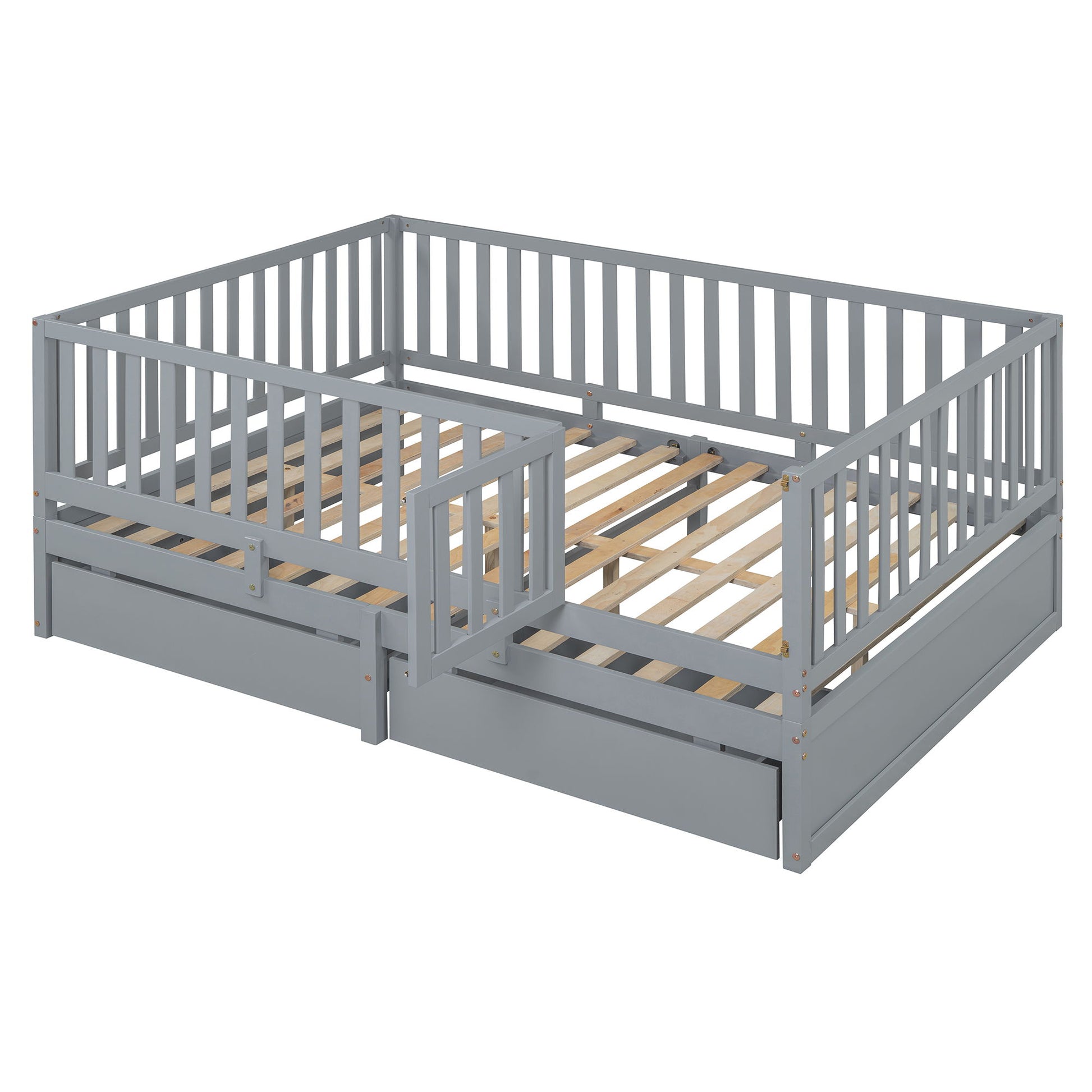 Daybed With Fence Guardrails And 2 Drawers, Split Into Independent Floor Bed & Daybed - The Sleep Loft - Online Mattress Showroom NYC