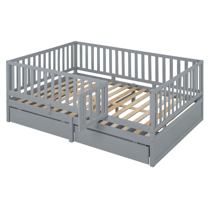 Daybed With Fence Guardrails And 2 Drawers, Split Into Independent Floor Bed & Daybed - The Sleep Loft - Online Mattress Showroom NYC