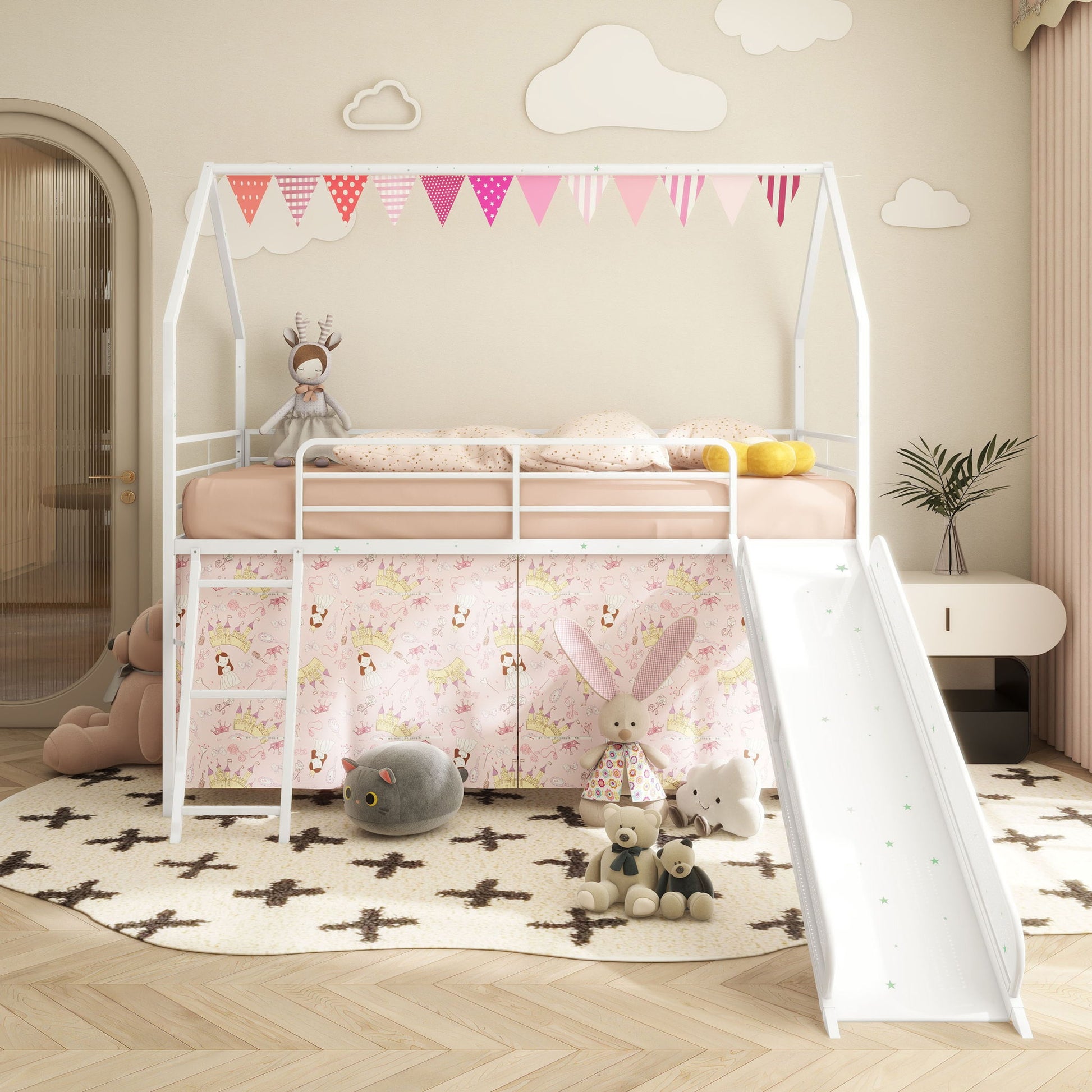 Jack - House Loft Bed With Slide And Curtain Set - The Sleep Loft - Online Mattress Showroom NYC