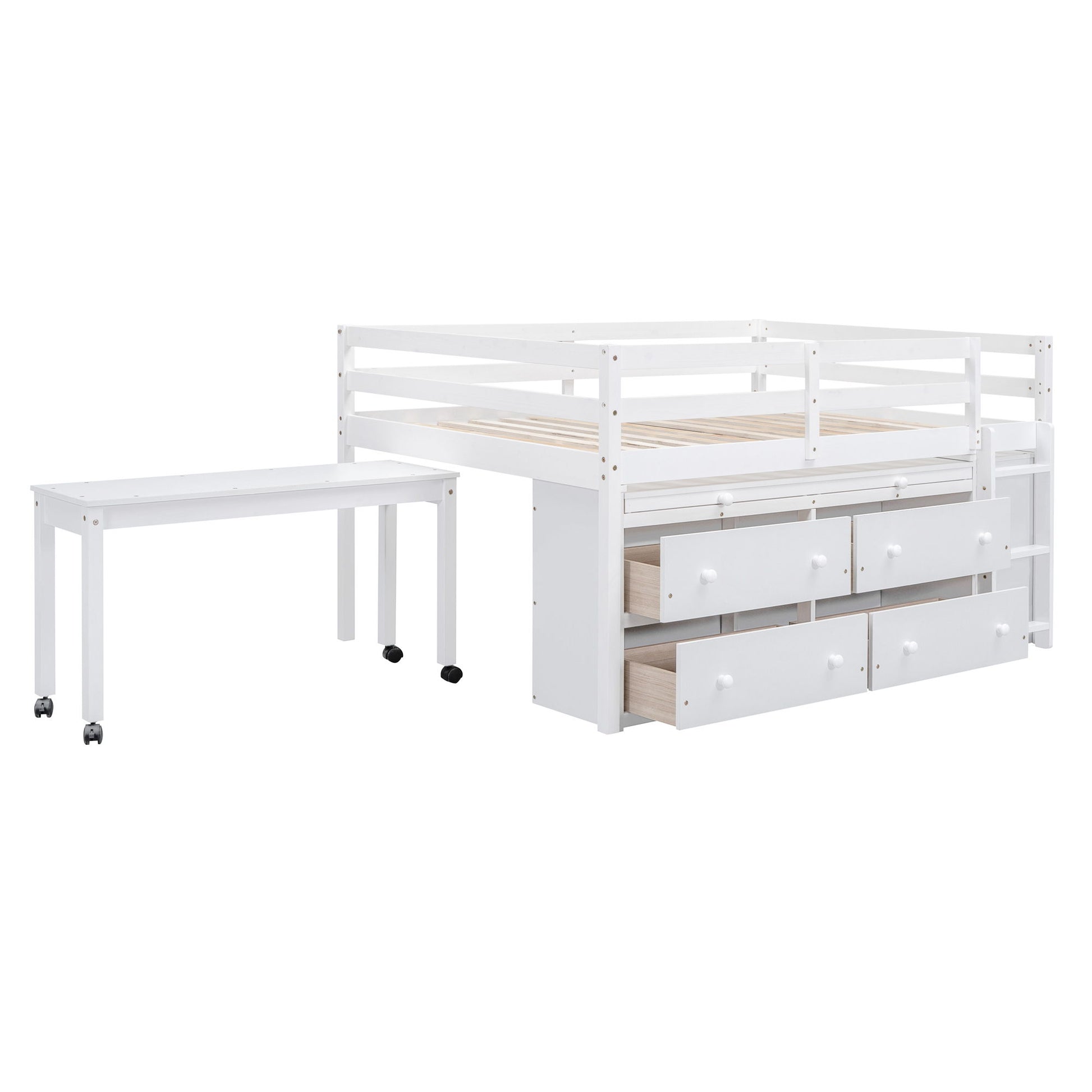 Loft Bed With Retractable Writing Desk And 4 Drawers, With Lateral Portable Desk And Shelves - The Sleep Loft - Online Mattress Showroom NYC