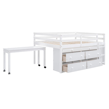 Loft Bed With Retractable Writing Desk And 4 Drawers, With Lateral Portable Desk And Shelves - The Sleep Loft - Online Mattress Showroom NYC