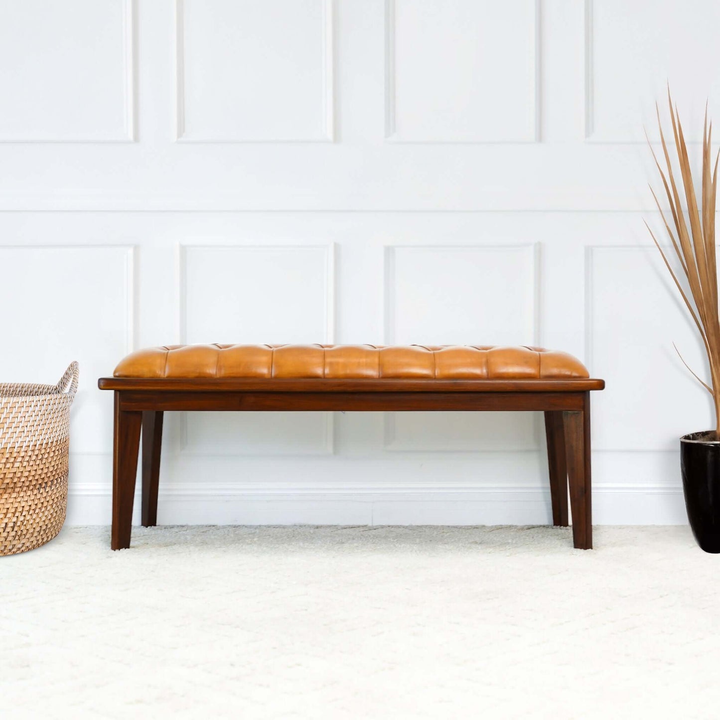 Arden - Bench With Buttons - Brown / Rustic / Tan - The Sleep Loft - Online Mattress Showroom NYC