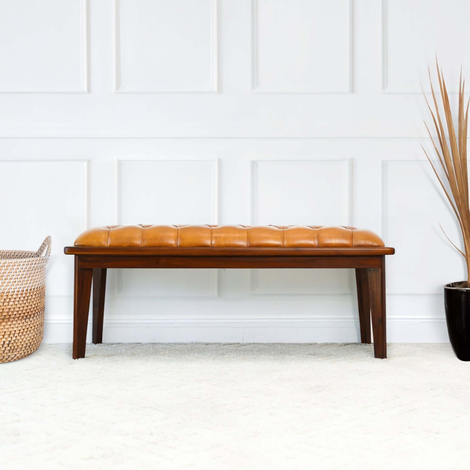 Arden - Bench With Buttons - Brown / Rustic / Tan - The Sleep Loft - Online Mattress Showroom NYC