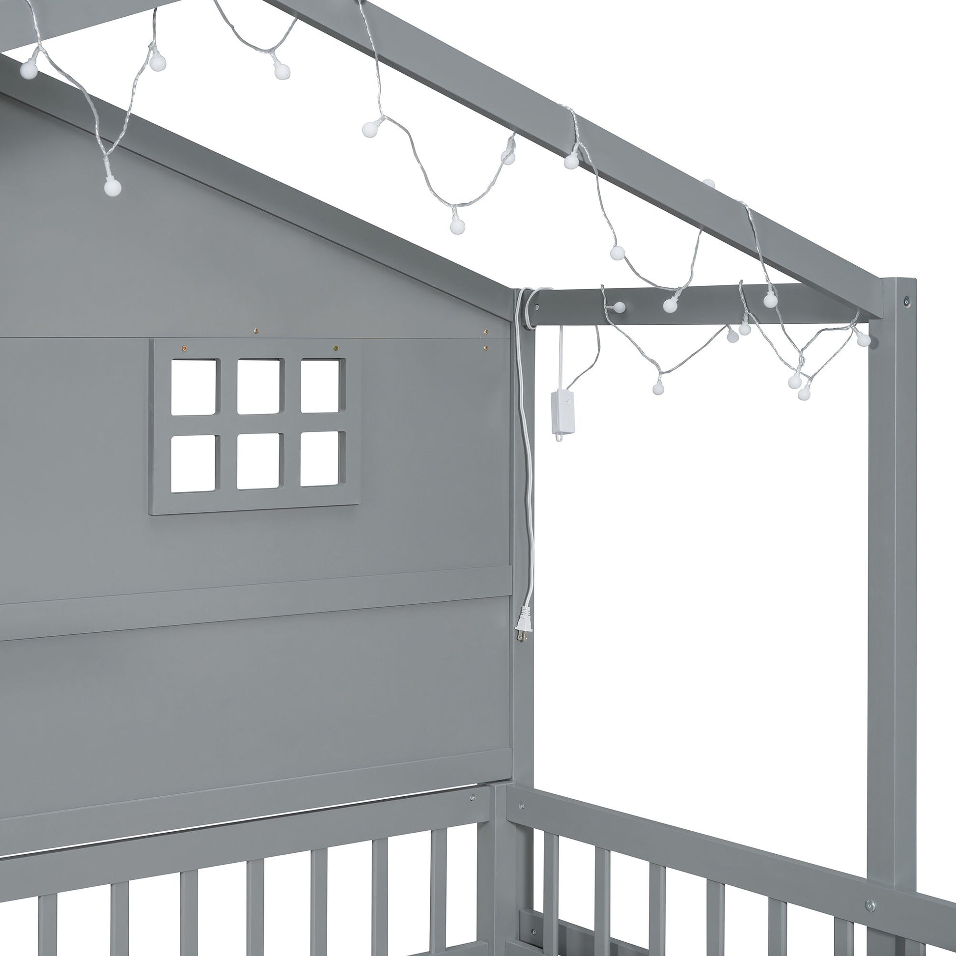 House Bed With Shelves, Window And Sparkling Light Strip On The Roof - The Sleep Loft - Online Mattress Showroom NYC