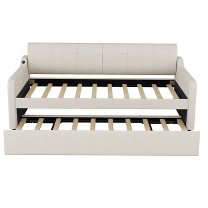 Upholstered Daybed With Trundle And USB Charging - The Sleep Loft - Online Mattress Showroom NYC