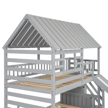 House Bunk Bed With Trundle, Storage Staircase, Roof And Window Design - The Sleep Loft - Online Mattress Showroom NYC